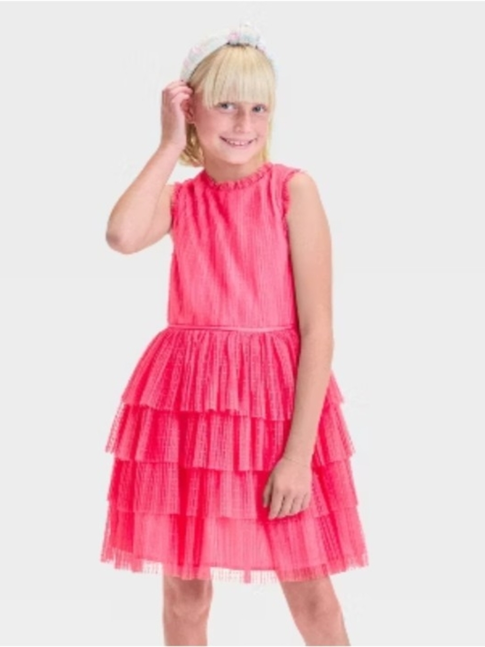 Girls' Bright Pink Tiered Ruffle Formal Dress